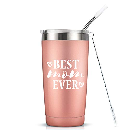 Best Mom Ever I Vacuum-Insulated Stainless Steel Tumbler with Lid, Mothers Day Birthday Gifts for Mom, 20-Ounce Rose Gold