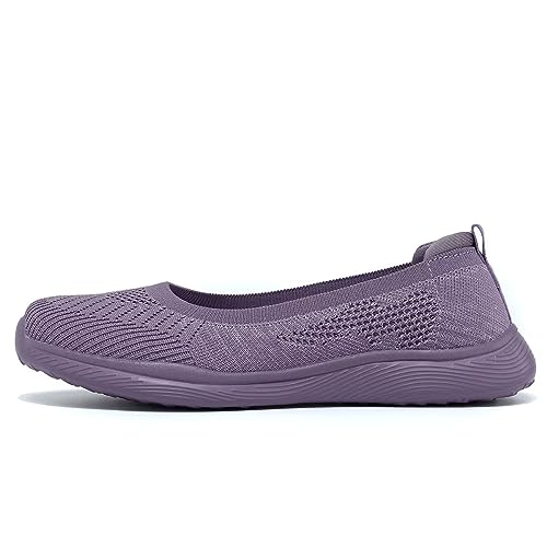 Image of Womens Slip on Loafer Shoes Ladies Flats Dress Clothes Shoes Ballet Nurse Walking Sneakers Mesh Soft Sole Lightweight Purple