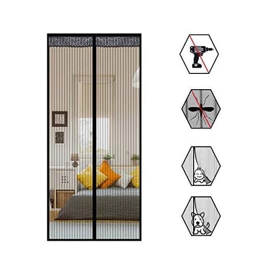 USPANIU Magnetiska flugskärmar för dörr skärm nät svart gardin passar för dörr, ventilation håll borta från myggor insekter (90 x 210 cm)
