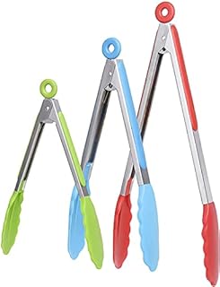 iNeibo Kitchen Tongs - Non-Slip Smart Locking Stainless Steel Cooking Tongs with Silicone Tips for Grilling BBQ Serving Salad Ice