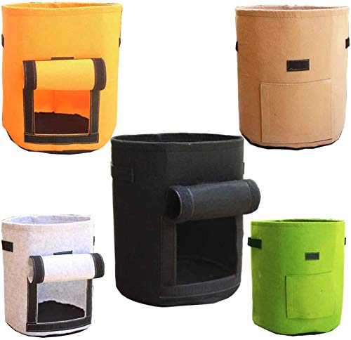 Amajoy 5 Pack Aardappel Groei Tassen Twee Zijkant Klittenband Raam Plantaardige Groei Tassen Tuincontainer Groenten Planter Pots Aeration Stof Pot met Handgrepen (3 grootte, 5 kleuren)