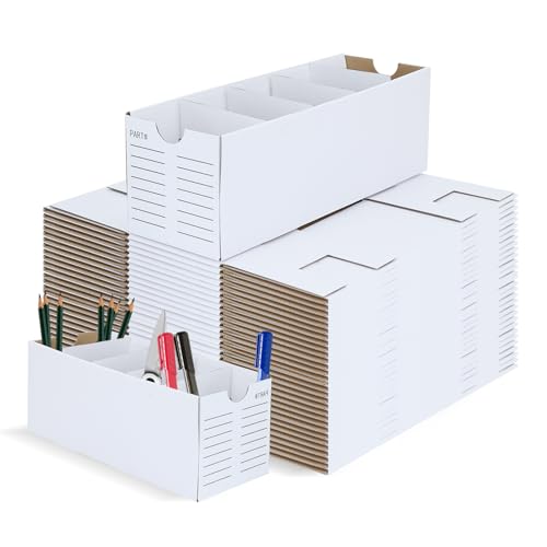 KisSealed - KisSealed 30 Pack White Cardboard Parts Bins Boxes with Dividers, Professional Inventory Organized Storage Bins (12 x 4 x 4 Inches)
