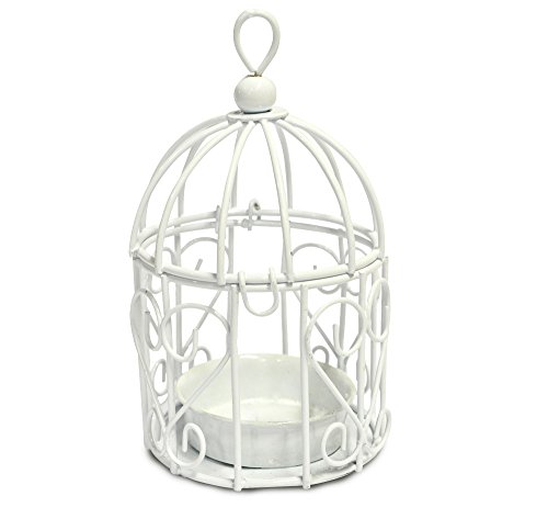 Lanterne mini cage ronde blanche en métal de 10 cm de hauteur – Porte-bougie chauffe-plat en métal