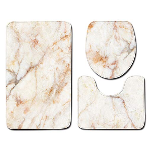 Sanbo Anti-slip Absorbent Bathroom Rug and Carpet 3Pcs/set Microfiber Bath Mats Set Marble Pattern Pedestal Rug Toilet Mat Lid Cover (yellow)
