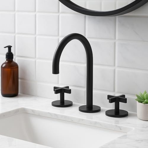 Matte Black Bathroom Faucet, Indare 8-inch Brass Widespread Faucet for