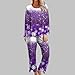 Womens Christmas Pajama Sets Long Sleeve Printed Crew Neck Shirts Pants Sleepwear Suit Fashion Comfy Festival Pajama Purple