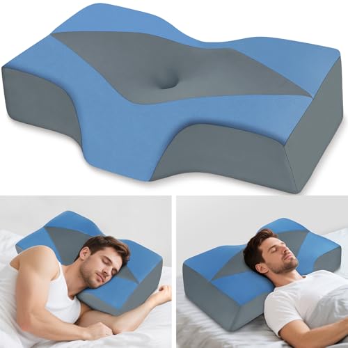 60% off - Mkicesky Orthopedic Cervical Pillow for Neck & Shoulder Pain – Cooling Memory Foam Pillow with Ergonomic Center Cradle Design – Reading Pillow Ideal for Side, Back & Stomach Sleepers – Dark Blue