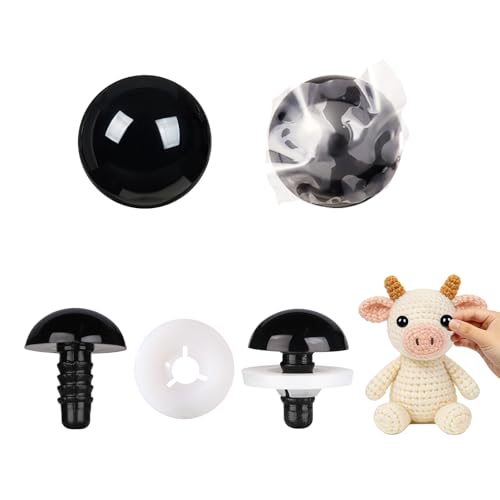 Vanblue Upgraded Safety Eyes for Crocheting 18mm 40pcs Scratch-Resistant Black Crochet Eyes with Eco-Friendly Washer Snap on Easily and Securely Strong Amigurumi Eyes Smooth Edges for Stuffed Animals