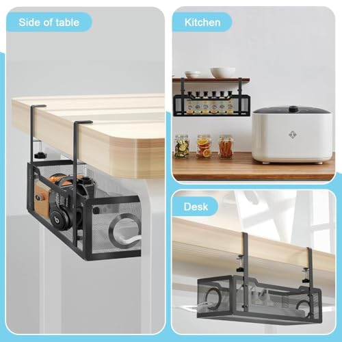 Image of Shantanu Adjustable Under Desk Cable Organizer Rack (Black) - Metal Wire Management Tray for Power Strips, Extension Cords & Cables - Clamp-On or Screw-Fixed Desk Holder for Home & Office Tray