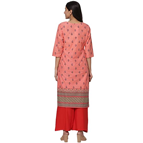 Image of Rangriti Coral Cotton Straight Kurta for Women