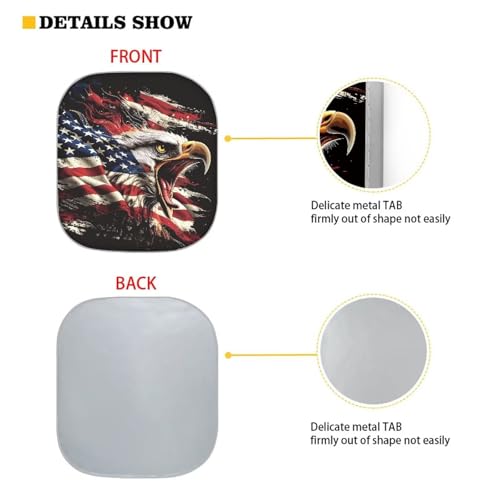 Image of Car Windshield Sun Shade Foldable 2pcs Cool Eagle Ameican Flag Automotive Front Window Sunshade Protector Accessories for Car Truck SUV Auto Sun Heat and UV Rays Blocker