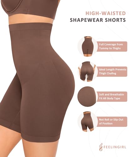 Image of FeelinGirl Tummy Control Shapewear Shorts Body Shaper for Women High-Waisted Thigh Slimming
