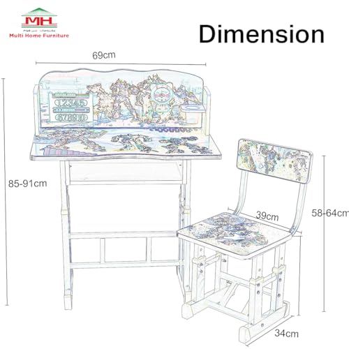 ملتي هوم فيرنتشر مجموعة طاولة وكرسي دراسة للاطفال قابلة للتعديل بلون ازرق - مكتب دراسة مريح مع درج وسطح مكتب مائل ومسند للقدمين - مكتب واجبات منزلية للاولاد والاطفال من سن 3 الى 14 سنة بنمط