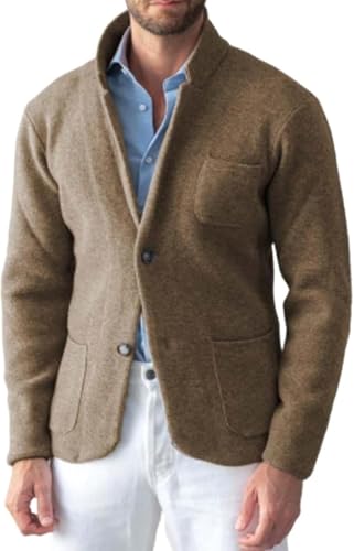 Mens Blazer Knit Cardigan Shawl Collar Sweater Fashion Button Long Sleeve Open Front Jacket Slim Fit Warm Coats