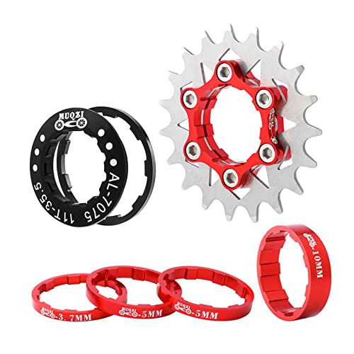 Wswqop Piñón de Conversión de Cassette para Bicicleta de Una Sola Velocidad, Aleación de Aluminio con Espaciadores, Fácil Instalación, Adecuado para, Rojo