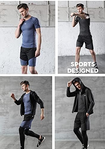 Lachi Mens Running Gym Set Compression Underwear Set Kit Shorts Fitness Base Layers Tights 3/5Pcs Set Sports Compression Cycling Legging Short Top