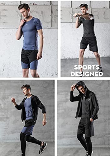 Foto von Lachi Sportkleidung für Herren, 5-teiliges Set, Kompressionskleidung mit Shorts, für Fitnessstudio oder Laufen, grau, Größe M