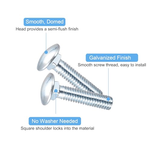 Image of uxcell 1 /4-20x1-1 /2 Carriage Bolt, 8pcs Round Head Square Neck Screws, Carbon Steel Zinc Plated, Fully Threaded, Silver