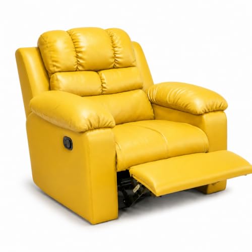 Image of Foire Electric Leather Recliner Chair with Swing & Rock Function | Relaxation Top Leather Reclining Armchair with Padded Headrest & Lumbar Support | Premium Comfort for Home, Office, Lounge, Yellow