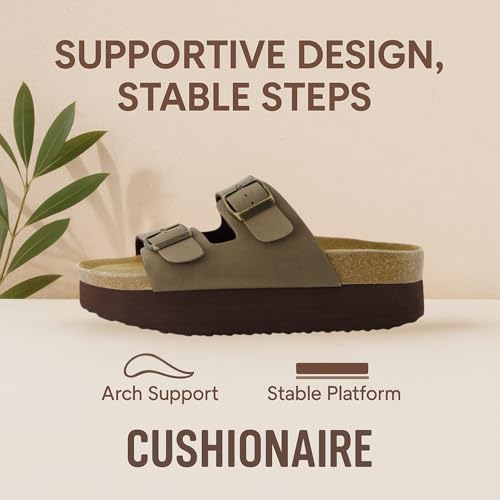 CUSHIONAIRE Plane Comfortable Platform Womens Sandals with Double Buckle Straps and Genuine Suede Footbed Sandals for Women 2025, Wide Widths Available4