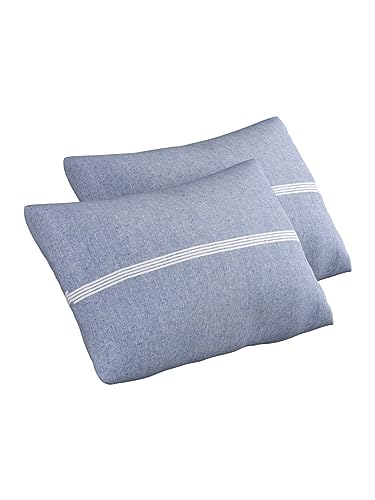 Image of 180 TC Pillow Cover Set of 2 | Pillow Cover Cotton 100% | Pillow Cover Set of 2 King Size | Wrinkle Free & Fade Resistance | Striped Pattern | Standard Size | All Season Use (Light Blue)