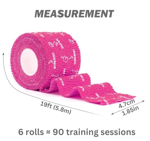 Image of WARM BODY COLD MIND 1.85 inch Weightlifting Thumb Tape - Hook Grip Tape for Powerlifting, Cross Training, Gym Tape, Workout, Weight Lifting Tape, Athletic Finger Wrap (Pink 6 Roll)