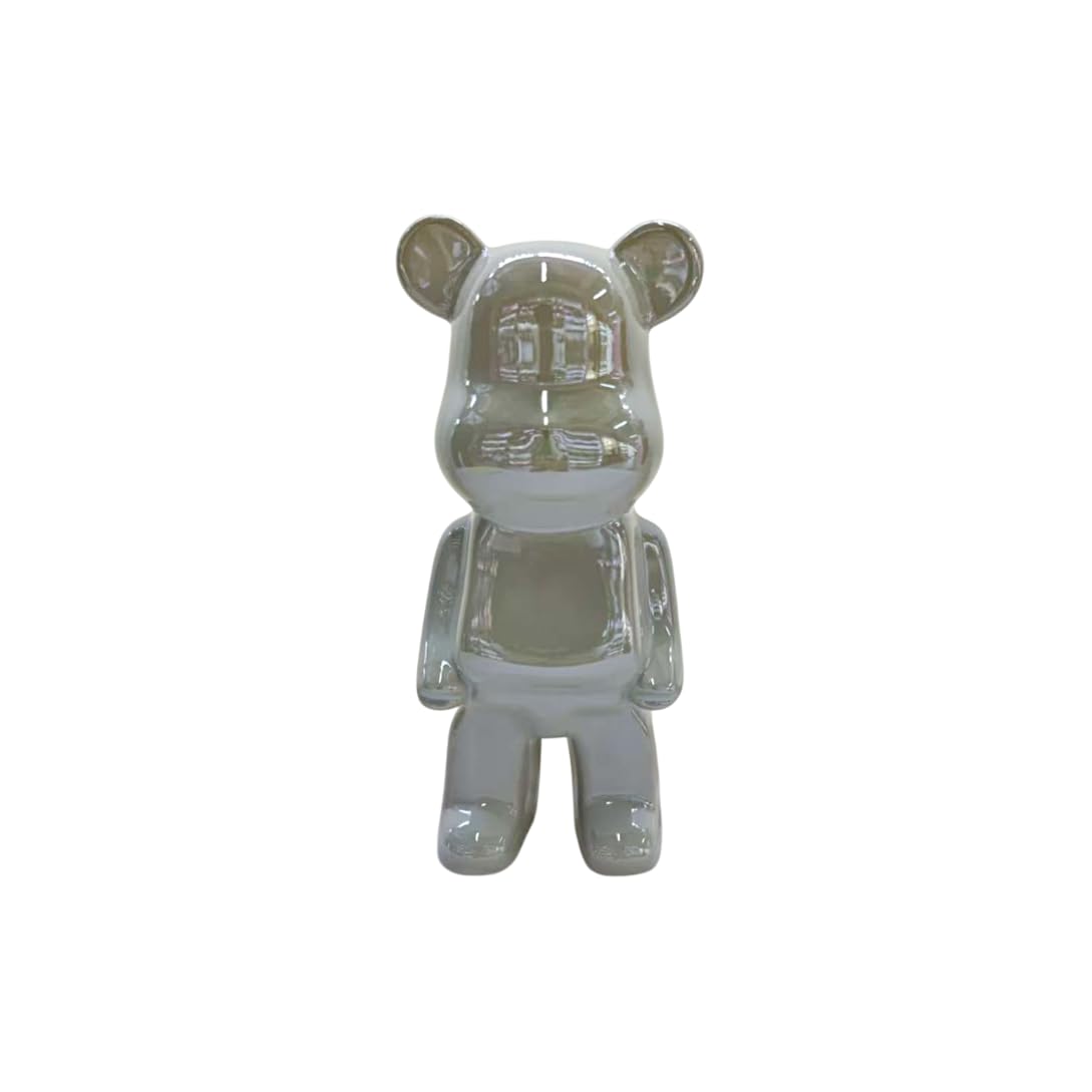 Rowen Homes Cream Pearlescent Mini Standing Bear Sculpture - 18Cm Decorative Money Box Ornament, Glossy Modern Art Figurine For Home Decor - Luxury Interiors (Cream)