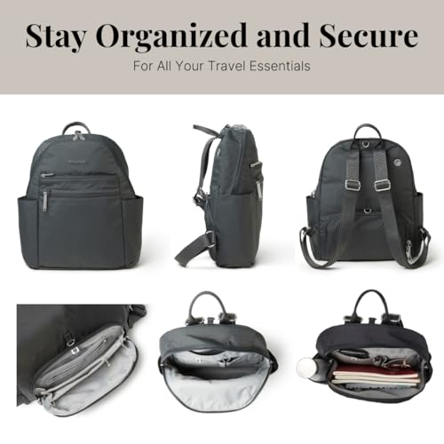 Image of Baggallini Securtex Anti-theft Vacation Travel Backpack 10x13 Slash-Resistant Nylon Daypack w /RFID, Charcoal