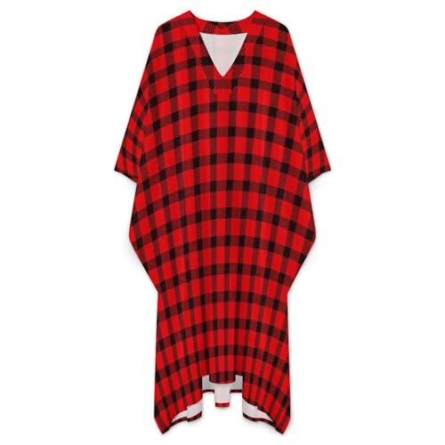 Red Buffalo Check Plaid Tartan Pattern Men's V-neck Robe Middle East Arabian Robe Butterfly Sleeves Kaftan3