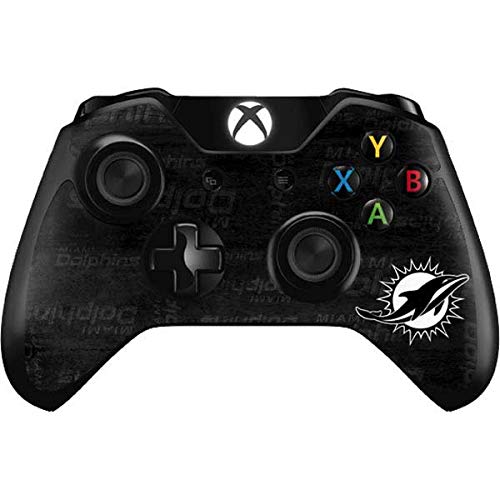 Skinit Decal Gaming Skin Compatible with Xbox One Controller - Officially Licensed NFL Miami Dolphins Black & White Design
