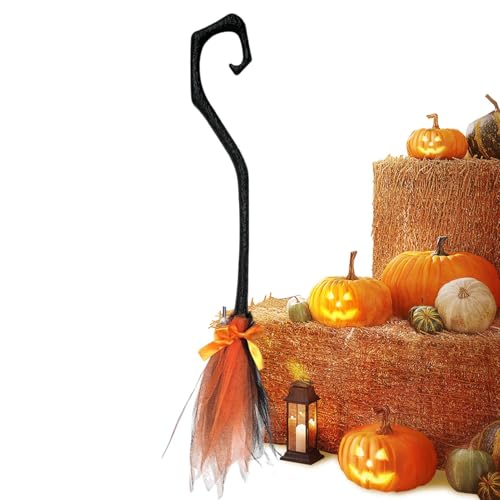 Vassoura de bruxa para decoração de Halloween, 94 cm vassoura de bruxa para crianças - decorações com medo portáteis com fita | para parede exterior alpendre jardim frente da casa interior exterior