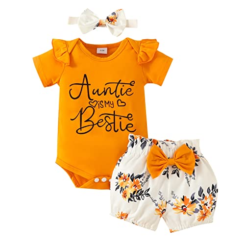 Image of Newborn Baby Girl Summer Clothes Sets Short Sleeve Letter Floral Prints Romper Tops And Shorts 2PCS Kids Girls Outfits,Daddys Little Girl Baby Clothes,Baby Girl Outfit