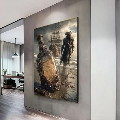 Toile scène de plage vintage pour salon : évadez-vous avec ce décor de pirate maritime