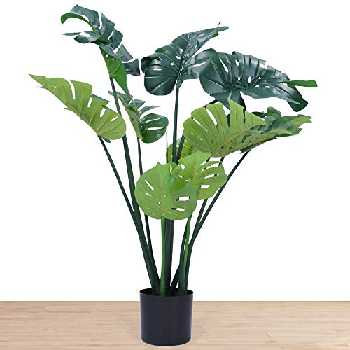 Flybold Artificial Monstera Plant Fake Monstera Deliciosa 43 Inch Tall Fake Plant Large Tropical Palm Tree Swiss Cheese Plant With 12 Big Faux Green Leaves And Durable Pot For Indoor Outdoor Floor Home Decor cover