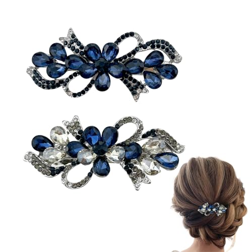 LynixTrade 2PCS Hair Clips Women Blue Vintage Barrette Decorative Grippers Flower Jewelry Design Hairpin Rhinestone Hair Accessories for Women and Girls