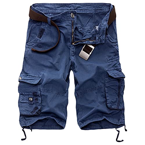 Men's Lightweight Multi Pocket Shorts Camo Relaxed Fit Outdoor Cargo Shorts Casual Cotton Short Pants No Belt (Blue,40)