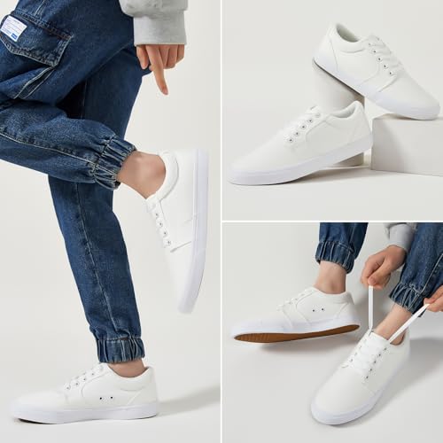 Image of BENPAO Mens White Casual Shoes All Black Fashion Sneakers for Men Low Top Lace Up Canvas Shoes