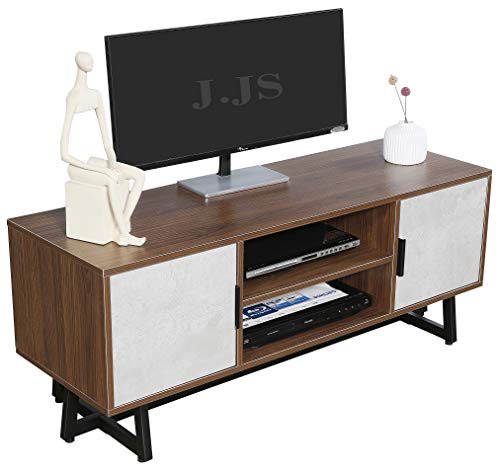 JJS Media TV Stand for 55 TV, Modern Entertainment Center Simple Wood Console Stand with Storage Cabinets and Open Shelves for Home Living Room, Contemporary Design, Geroge Walnut JJS Media TV Stand for 55" TV, Modern Entertainment Center Simple Wood Console Stand with Storage Cabinets and Open Shelves for Home Living Room, Contemporary Design, Geroge Walnut