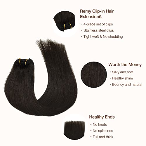Image of GOO GOO Clip in Hair Extensions Real Human Hair, Remy Human Hair Extensions Clip ins for Women, Natural Human Hair, 18inch 70g 4Pcs, 2 Dark Brown