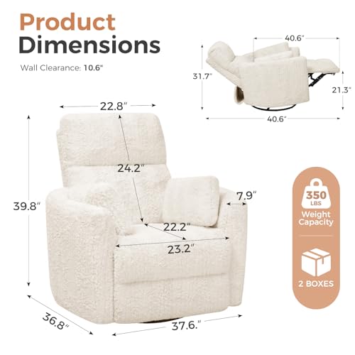 Sillón reclinable giratorio peluche Beige miniatura 2