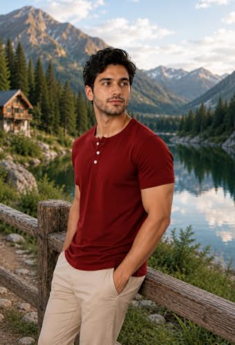 Image of London Hills T Shirt for Man | Men Henley Neck Tshirts | Tshirt Shirts Men | Gym T Shirts for Mens Workout T-Shirts for Man Cotton Stylish Henly Neck T Shirt Half Sleeve Regular Fit Solid Multicolour