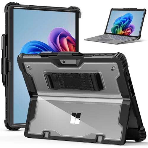Geutek Hülle für Microsoft Surface Pro 13 2026/Surface Pro 11/Pro 10/Pro 9 (2024/2022) 13 Zoll Stoßfeste Transparent Schutzhülle mit Ständer Handschband Stifthalter Kompatibel mit Typ Cover Tastatur