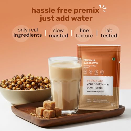 Image of fitlicious Assorted Sattu Powder | Bihari Chana Sattu | Natural & Organic | Gluten-Free, Non-GMO | High Protein & Fiber | Instant PremiX | Healthy Drink For All Ages | Pack Of 20 X 40g Sachets