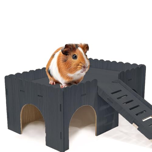 YIBEBE Groß Meerschweinchen Haus Mit Rampe: Meerschweinchen Spielzeug Zubehoer - Meerschweinchen Versteck Aus Holz für Kleine Haustiere Zwerghamster Rennmäuse Degus Stachelmäuse (Black)