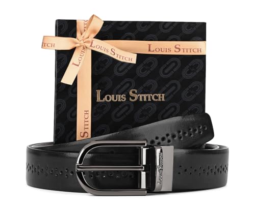 Image of LOUIS STITCH Men's Spanish Leather Reversible Belt 1.25 inch (35mm) Handcrafted Formal Waist Strap Officewear Men Gents Boys (Black /Tan) (LSBE-VB-CPBG)
