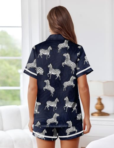 Image of Ekouaer Womens Silk Pajama Sets Button Up Satin Pjs Short Sleeve 2 Piece Pj Sets Cute Lounge Sets with Chest Pocket