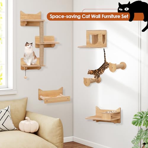 Juego de 6 Estantes de Pared para Gatos con Hamaca y Rascador miniatura 7