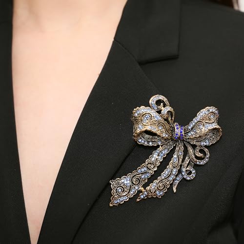 Image of Rhinestone Bow Brooch Vintage Crystal Large Bowknot Brooches for Women Brooch Pin Wedding Fashion Jewelry Accessories,Women Gift