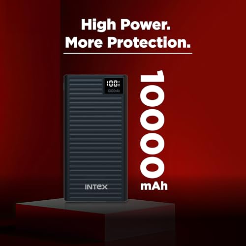 Image of Intex Strong Comet 10K Poly 10000mAh Power Bank with 22.5W QC PD Fast Charging, Digital Display, Dual Input Type-C and Micro USB, Multi Output, Slim Lightweight Travel Friendly Design (Black)