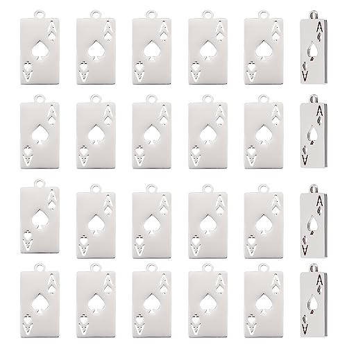 UNICRAFTALE about 24pcs 201 Stainless Steel Poker Card Charms Laser Cut Ace Of Spades Metal Card Pendants Playing Card Charms for DIY Bracelet Earring Jewelry Making Craft Ornament